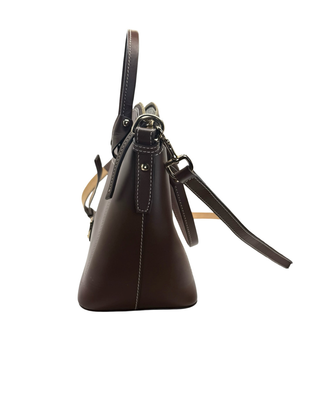 Authentic Dooney & Bourke Brown Leather Satchel Handbag with Detachable Shoulder - Picture 4 of 15